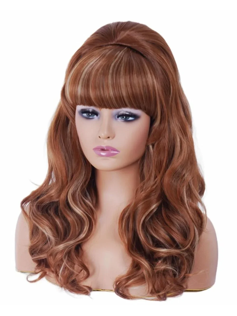 Women's Ginger Blonde Heat Resistant Synthetic Fiber Retro Long Wavy Wigs Bangs